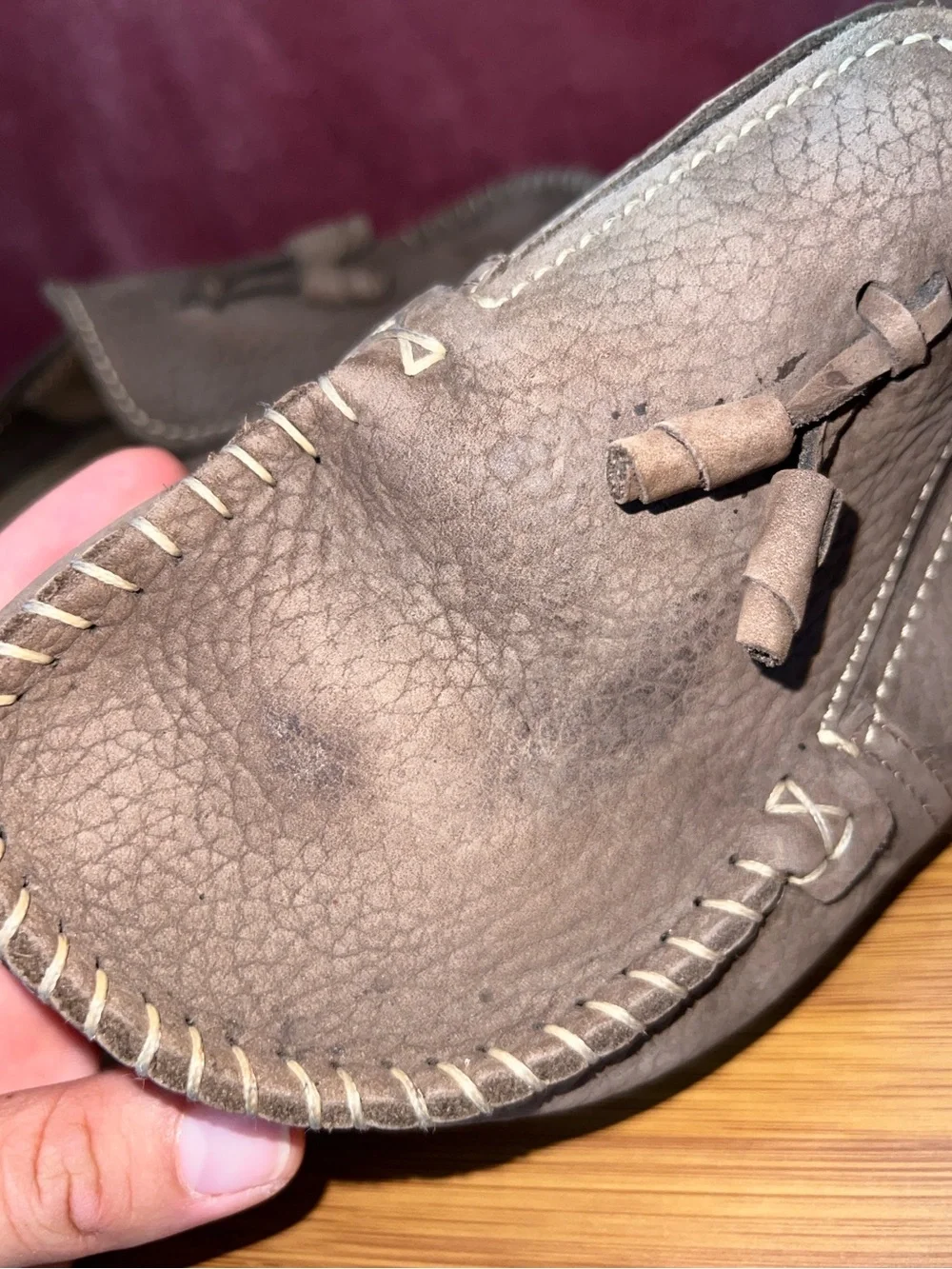Papillio Birkenstock Leather Mule Clog Brown Tassle Whipstitch - Picture 8 of 10